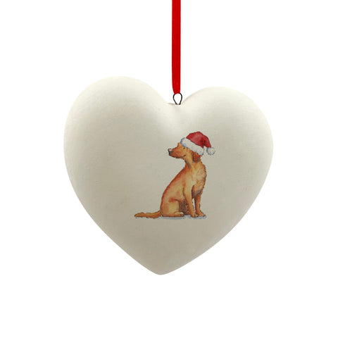Labrador Fox Red in Santa Hat Christmas Heart Bauble